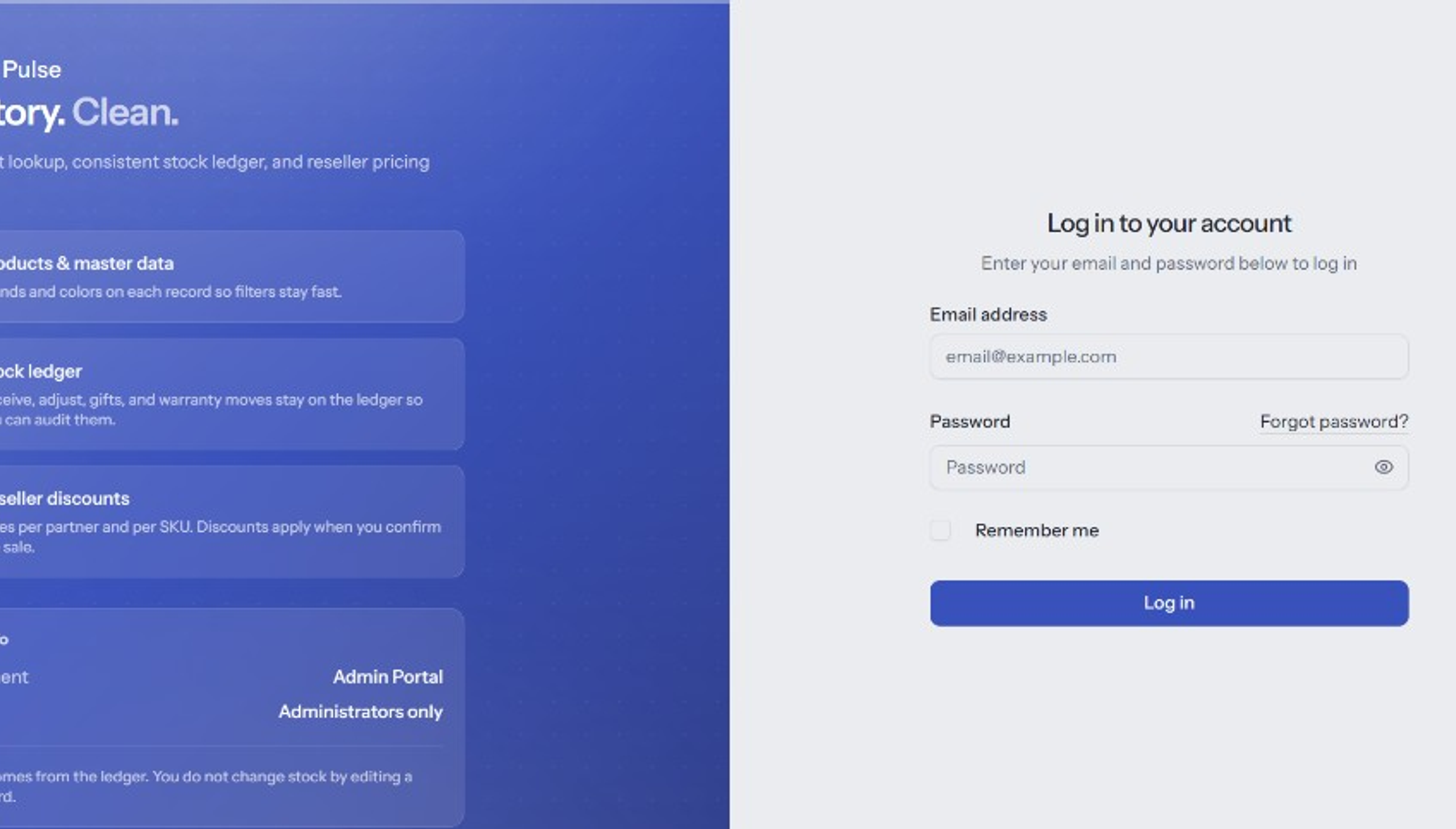 Prime Pulse — branded login and inventory platform