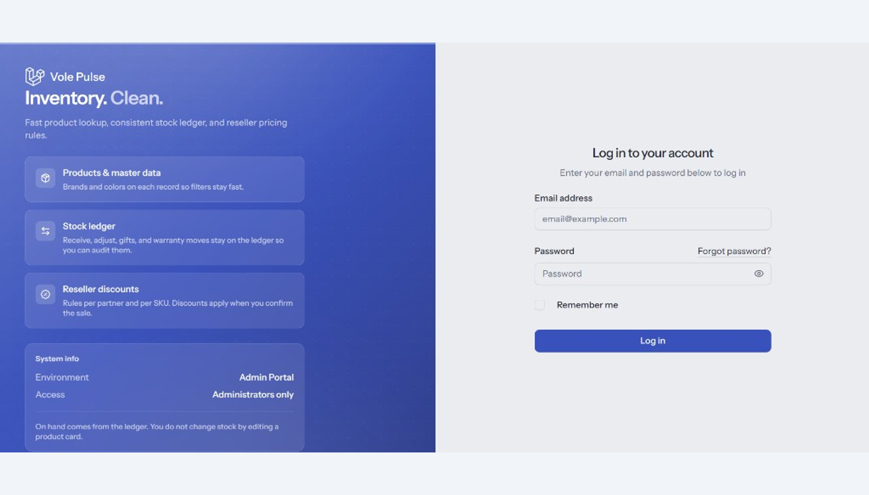 Prime Pulse — branded login and inventory platform